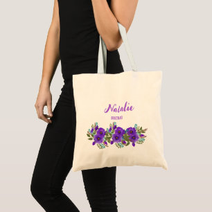 Bolso De Tela Damas de honor Boho púrpura verano florales acuare