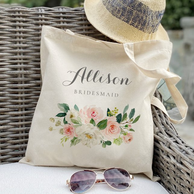 Bolso De Tela Damas de honor con flores acuarelas personalizadas (Subido por el creador)