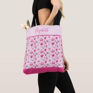 Bolso De Tela Damas de honor con flores rosadas personalizadas p