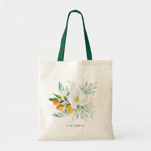 Bolso De Tela Damas de honor de orquídeas y kumquats acuarela (Frente)