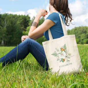 Bolso De Tela Damas de Honor Elegantes Orquídeas Blancas y Kumqu