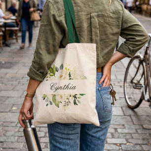 Bolso De Tela Damas de Honor Flores Acuarela Rosas Blancas Verde