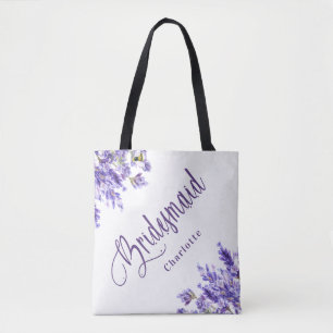 Bolso De Tela Damas de honor flores lavanda violeta escritura bo