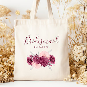 Bolso De Tela Damas de Honor Personalizadas Floral Borgoña Rubor