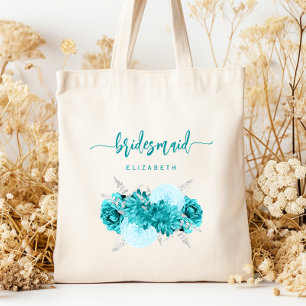 Bolso De Tela Damas de Honor Personalizadas Floral Turquesa Plat