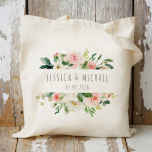 Bolso De Tela Damas de honor personalizadas florales rosadas