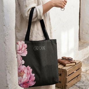 Bolso De Tela Damas Elegantes Peonías Rosadas Floral Boho Lindo