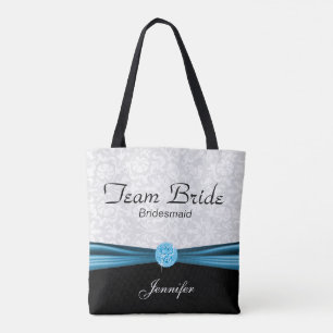 Bolso De Tela Damasco blanco y novia del equipo azul