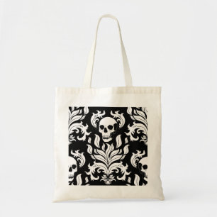 Bolso De Tela Damasco de llamas de cráneo en blanco crudo sobre 