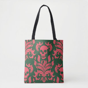 Bolso De Tela Damasco de llamas de cráneo en rosa chocando en ve