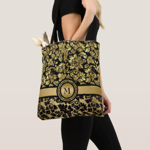 Bolso De Tela Damasco De Oro Y Negro