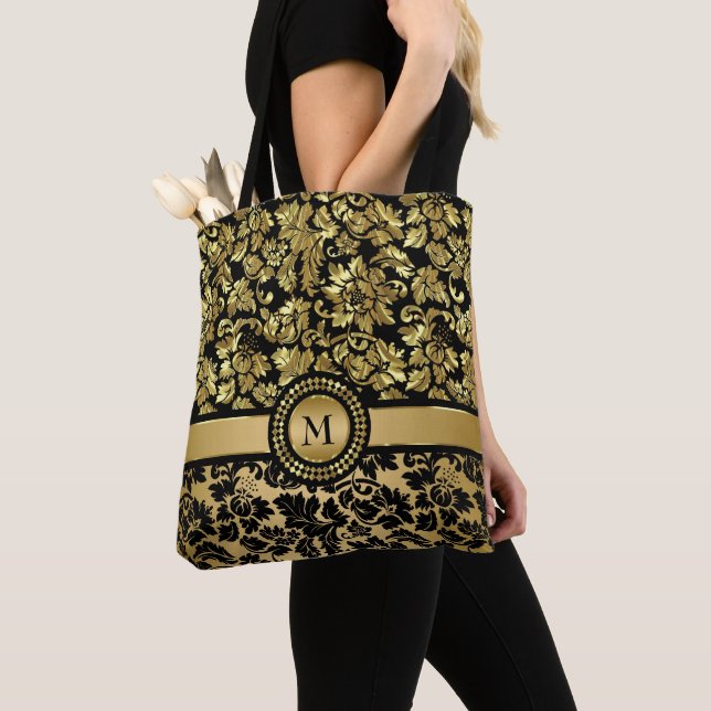 Bolso De Tela Damasco De Oro Y Negro (Detalle)
