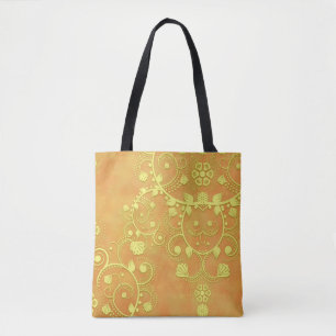 Bolso De Tela Damasco Floral Anaranjado Dorado Amarillo Fantasía