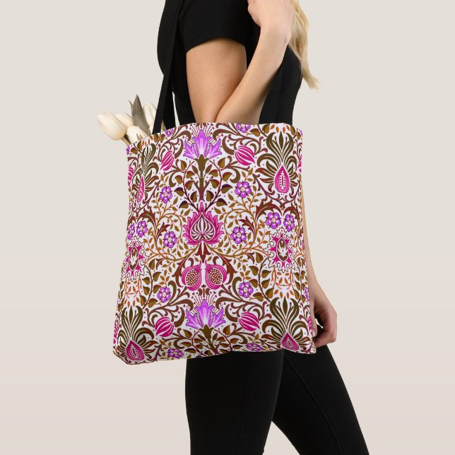 Bolso De Tela Damasco floral jacobino, rosa, violeta y marrón (Detalle)