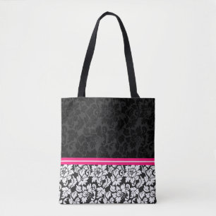 Bolso De Tela Damasco Floral Vintage Blanco Y Negro