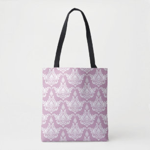 Bolso De Tela Damasco morado de color de agua floral vintage