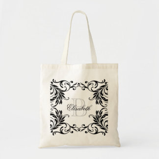 Bolso De Tela Damasco negro del monograma