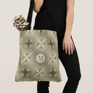 Bolso De Tela damasco pattern.monogram. inconsútil de oro flora