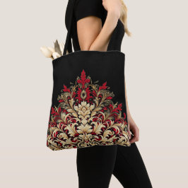 Bolso De Tela Damasco rojo oro y negro