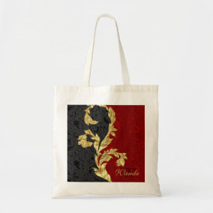 Bolso De Tela Damasco Rojo Y Negro