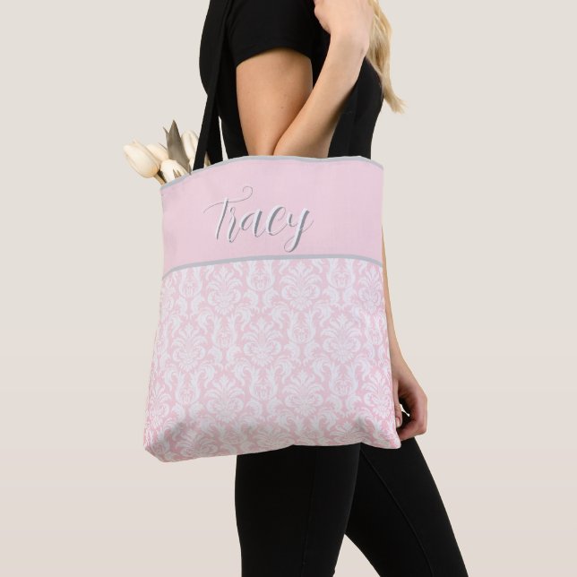 Bolso De Tela Damasco rosa pálido elegante Personalizado Minimal (Detalle)