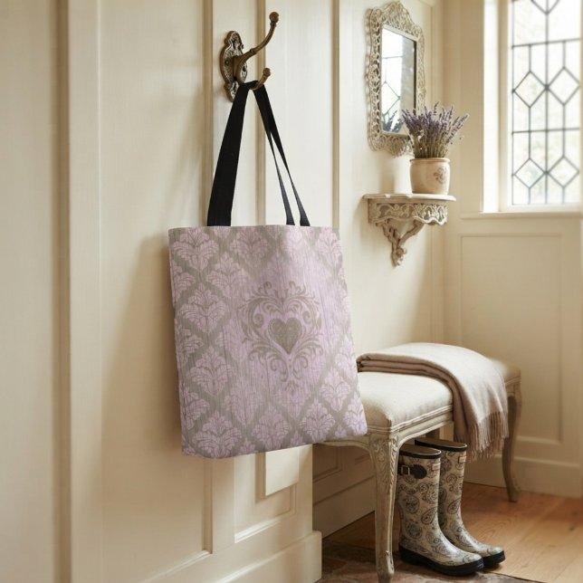 Bolso De Tela Damasco Rosa Sonrojado con Corazón (Subido por el creador)