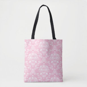 Bolso De Tela Damasco rosa y blanco