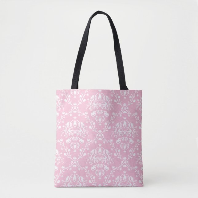Bolso De Tela Damasco rosa y blanco (Anverso)