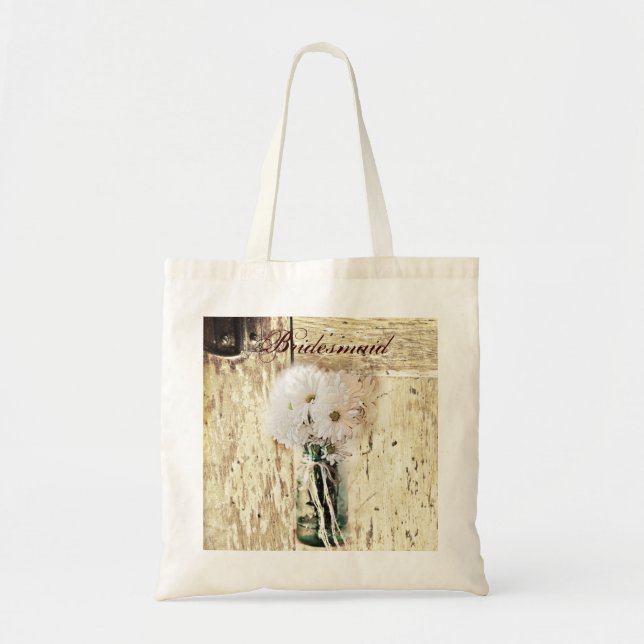 Bolso De Tela damero rústico de madera de grano daisy bridesmaid (Frente)