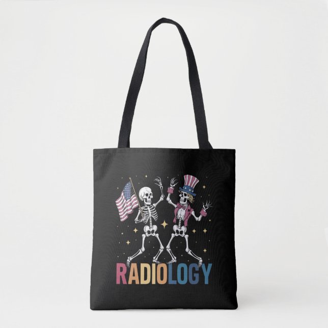 Bolso De Tela Dancing Skeleton Radiology X-ray Tech Patriotic (Anverso)