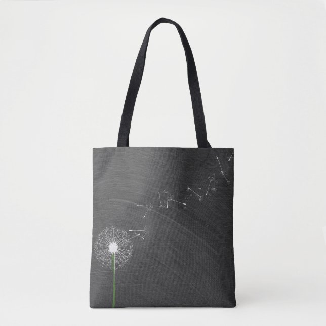 Bolso De Tela dandelia blanca sobre fondo de pizarra (Anverso)