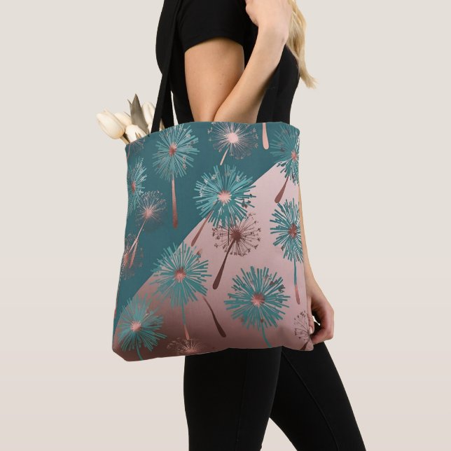 Bolso De Tela Dandeliones de Turquesa y Cobre (Detalle)