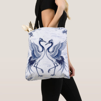 Bolso De Tela Danza de grullas Estilo Imari japonés azul y blanc