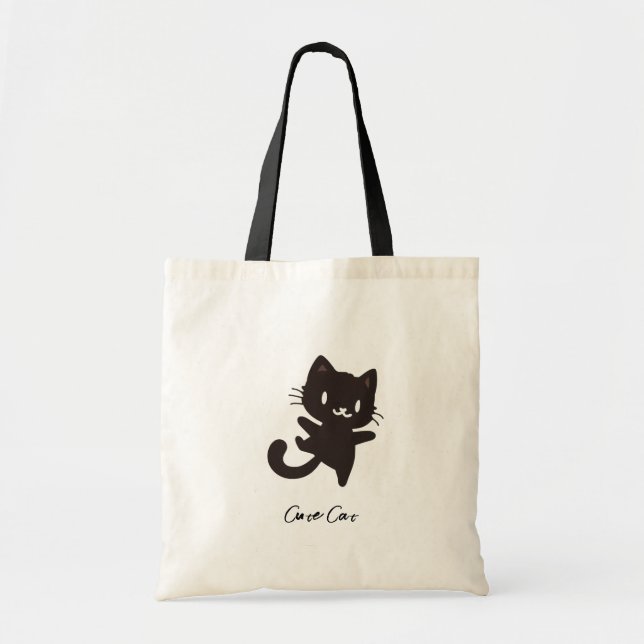 Bolso De Tela Danza divertida del gato negro lindo (Frente)