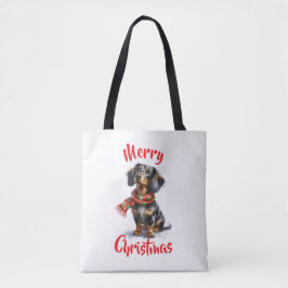 Bolso De Tela Dapple Dachshund Feliz Tote de Navidad