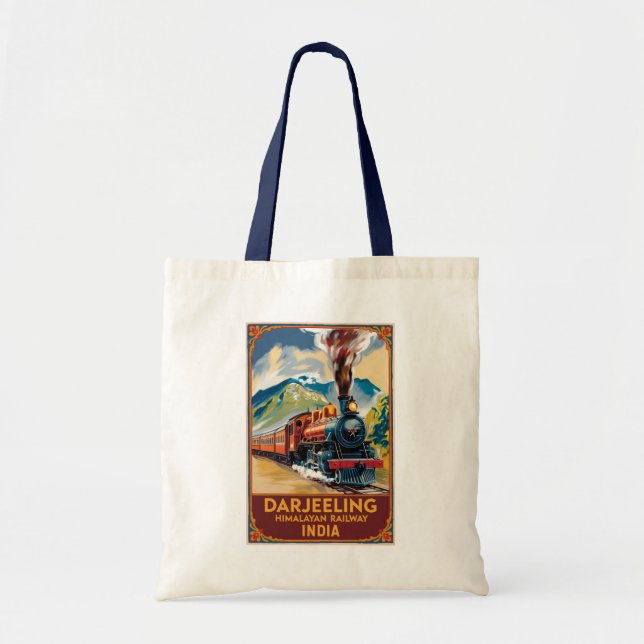 Bolso De Tela Darjeeling India Train Painterly Travel Art Retro (Frente)