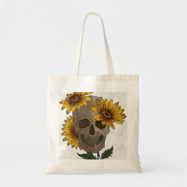 Bolso De Tela Dark Beauty: Skull Meets Sunflower