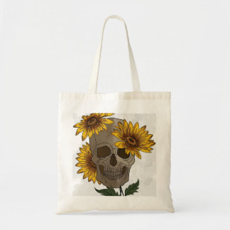 Bolso De Tela Dark Beauty: Skull Meets Sunflower