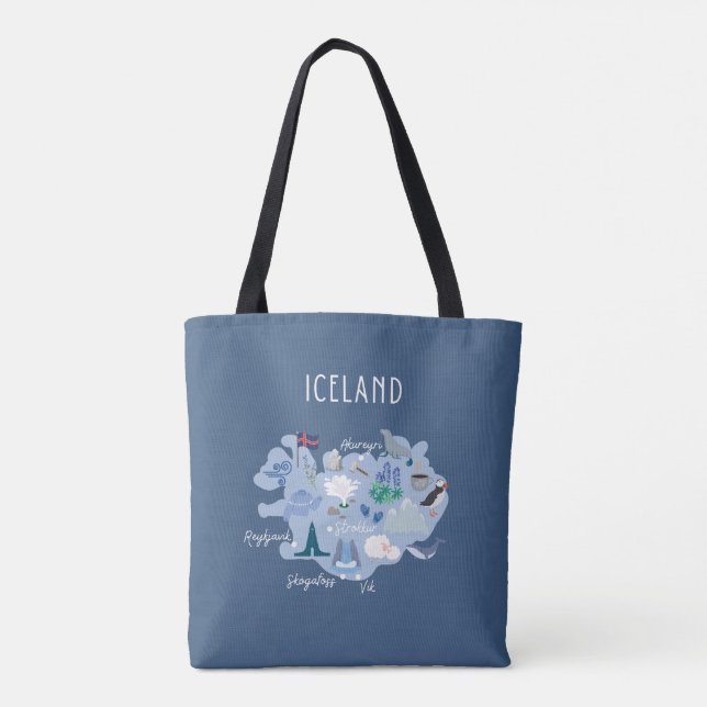 Bolso De Tela Dark blue Iceland travel map (Reverso)
