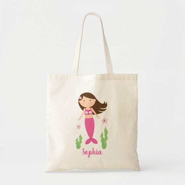 Bolso De Tela Dark Brown Hair Pequeña Sirenita Chica (Frente)