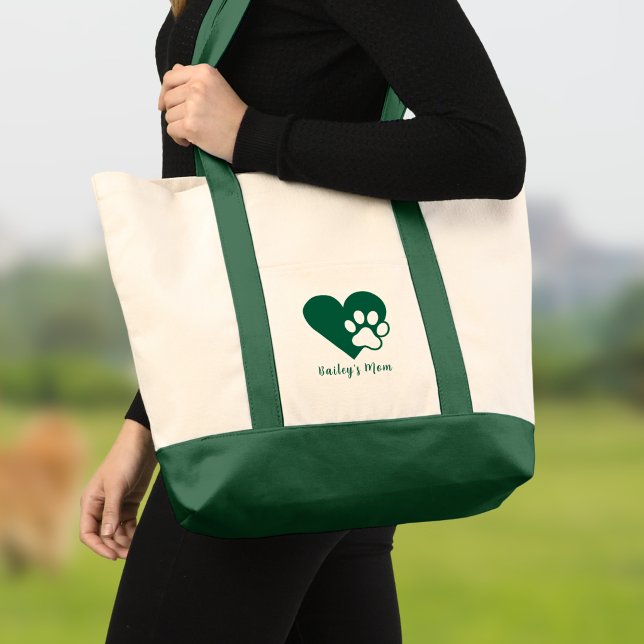 Bolso De Tela Dark Green Dog or Cat Paw Heart Monogram (Subido por el creador)