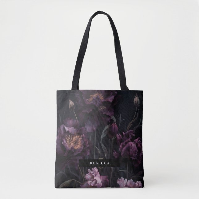 Bolso De Tela Dark Moody Purple Dramatic Florals Bridesmaid (Anverso)