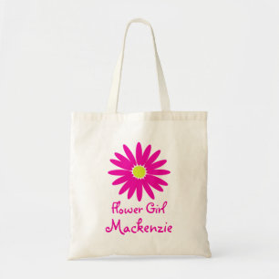 Bolso De Tela Dark Pink Daisy con texto de Personalizable