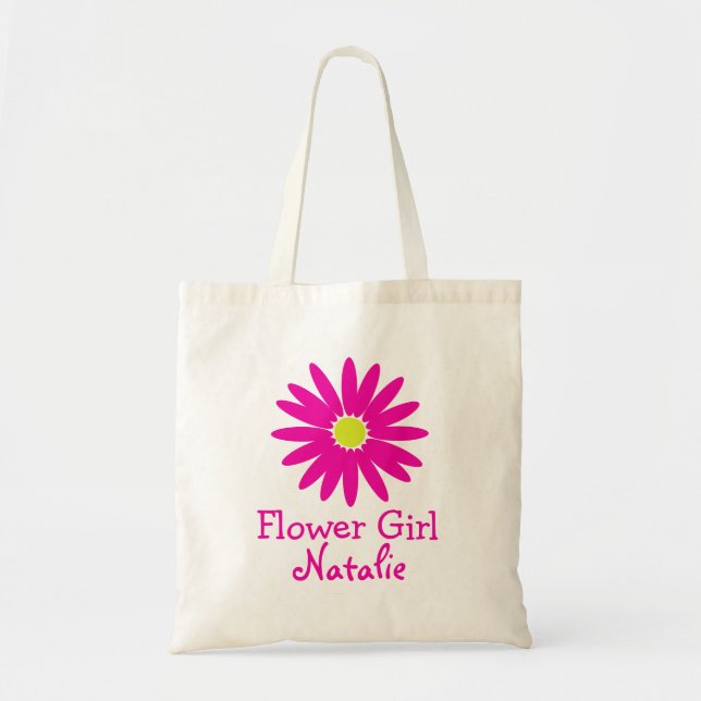 Bolso De Tela Dark Pink Daisy con texto de Personalizable (Frente)