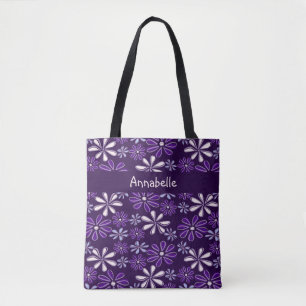 Bolso De Tela Dark Purple Flower Doodle tu nombre