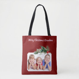 Bolso De Tela Dark Red Merry Christmas Grandma Photo