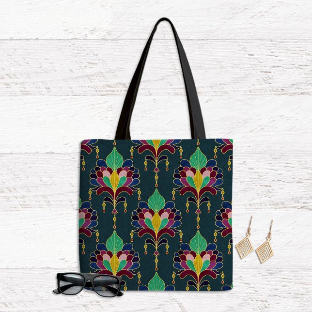 Bolso De Tela Dark Teal and Gold Art Deco Floral Ornament (Subido por el creador)