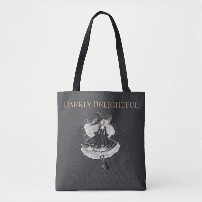 Bolso De Tela Darkly Delightful – Gothic Witch & Cat Tote Bag (Anverso)