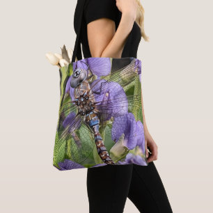 Bolso De Tela Darner Dragonfly de ojos azules sobre la flor