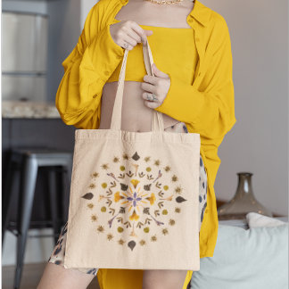 Bolso De Tela De Arte de Mandala Botánico de Flor Prensada